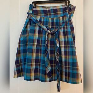 Mlle Gabrielle Skirt Women’s Medium Blue Multicolor Plaid Cotton Lined Preppy